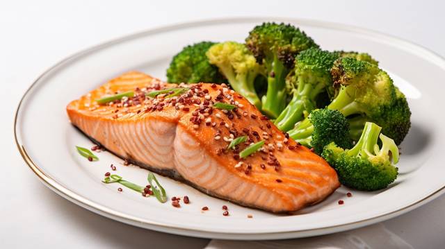 Baked Salmon with Quinoa and Steamed Broccoli