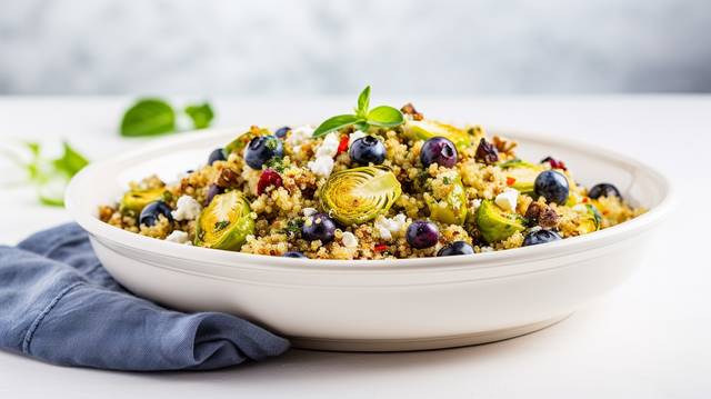 Roasted Brussels Sprouts with Quinoa & Blueberries