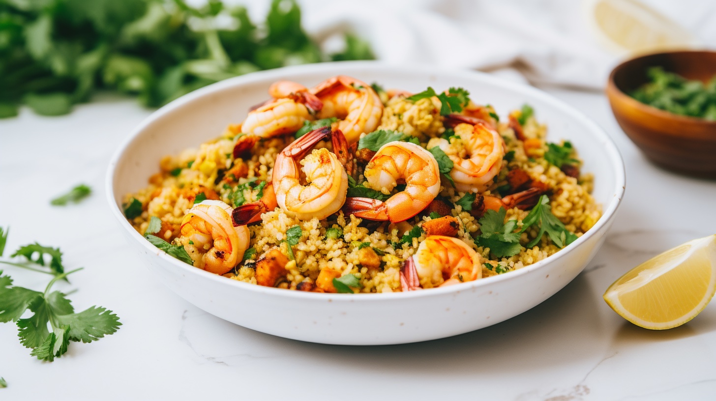 Cauliflower Fried Rice with Grilled Shrimp