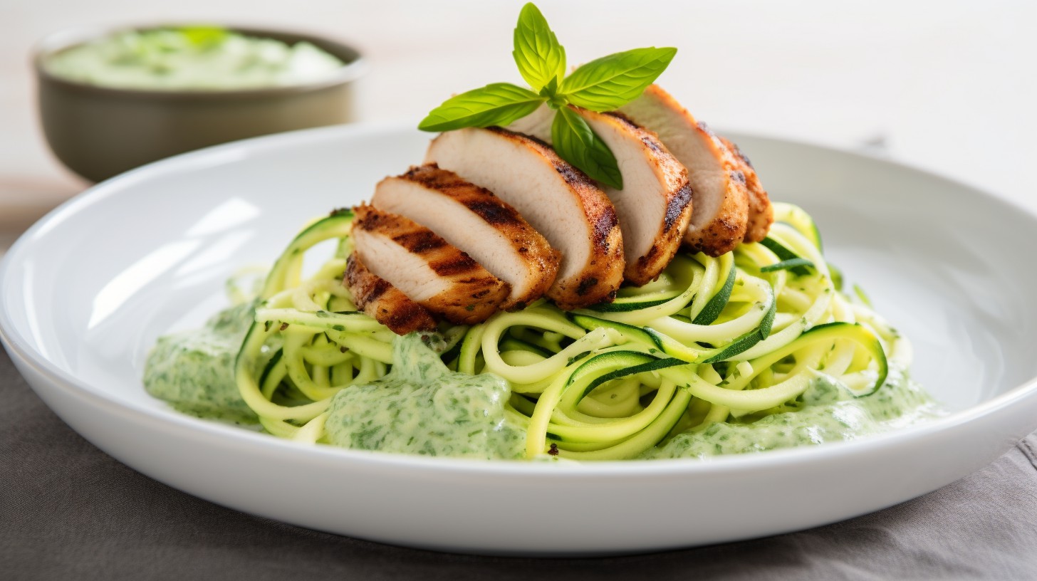 Creamy Basil Zucchini Noodles with Grilled Chicken