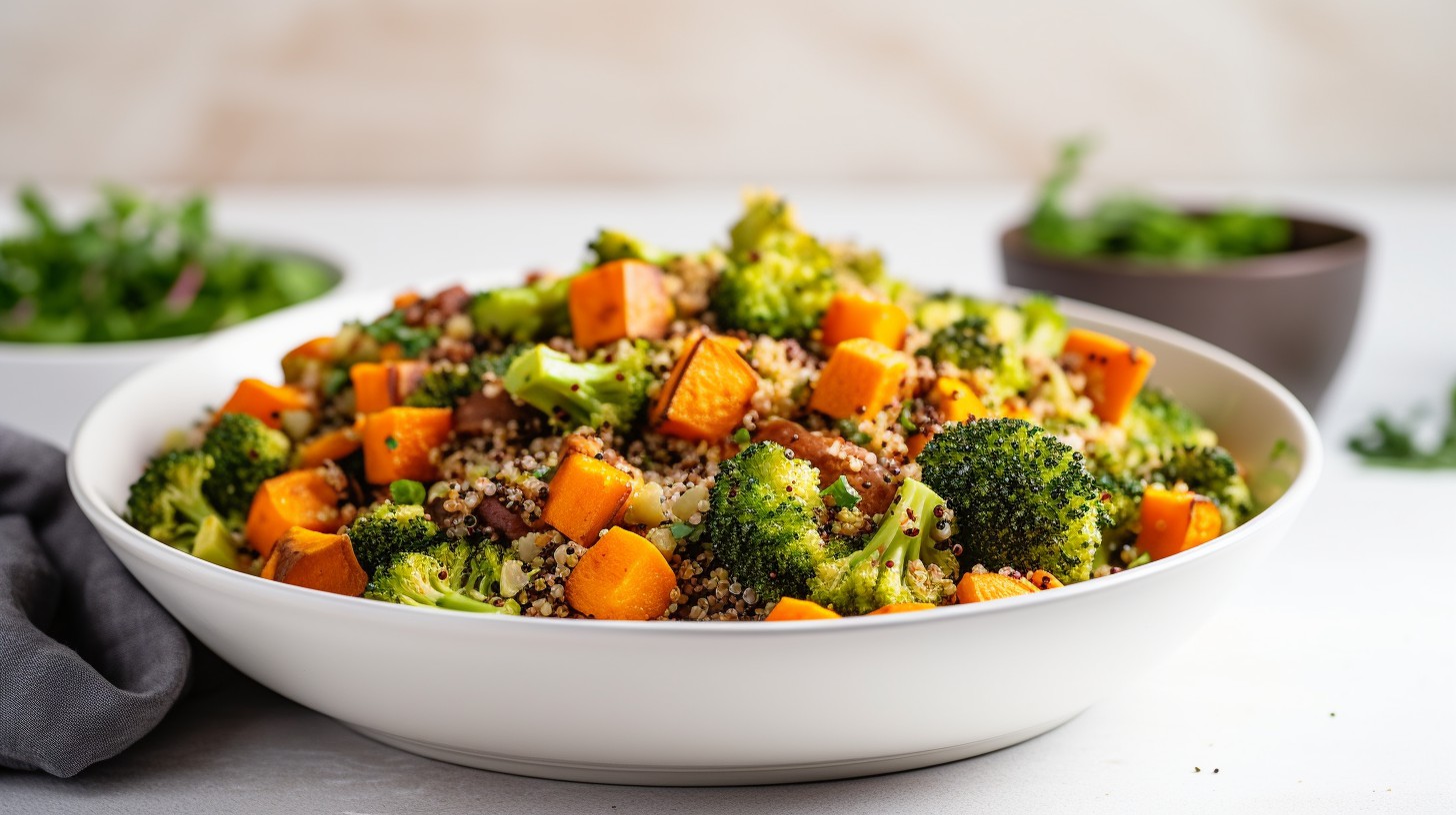 Quinoa Salad with Roasted Sweet Potatoes and Broccoli