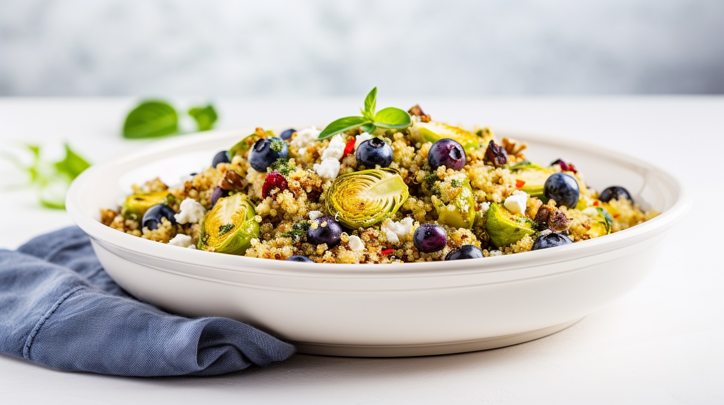 Roasted Brussels Sprouts with Quinoa & Blueberries