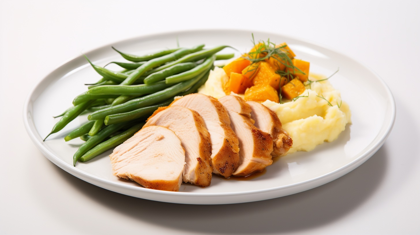 Roasted Turkey Breast with Steamed Green Beans and Mashed Sweet Potatoes