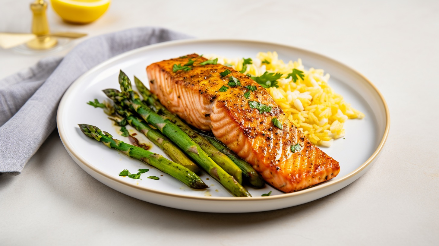 Turmeric Basmati Rice with Grilled Salmon and Steamed Asparagus